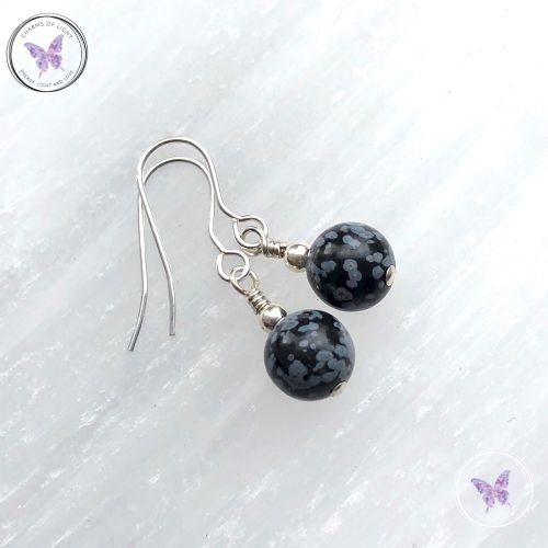 Classical Snowflake Obsidian Silver Earrings